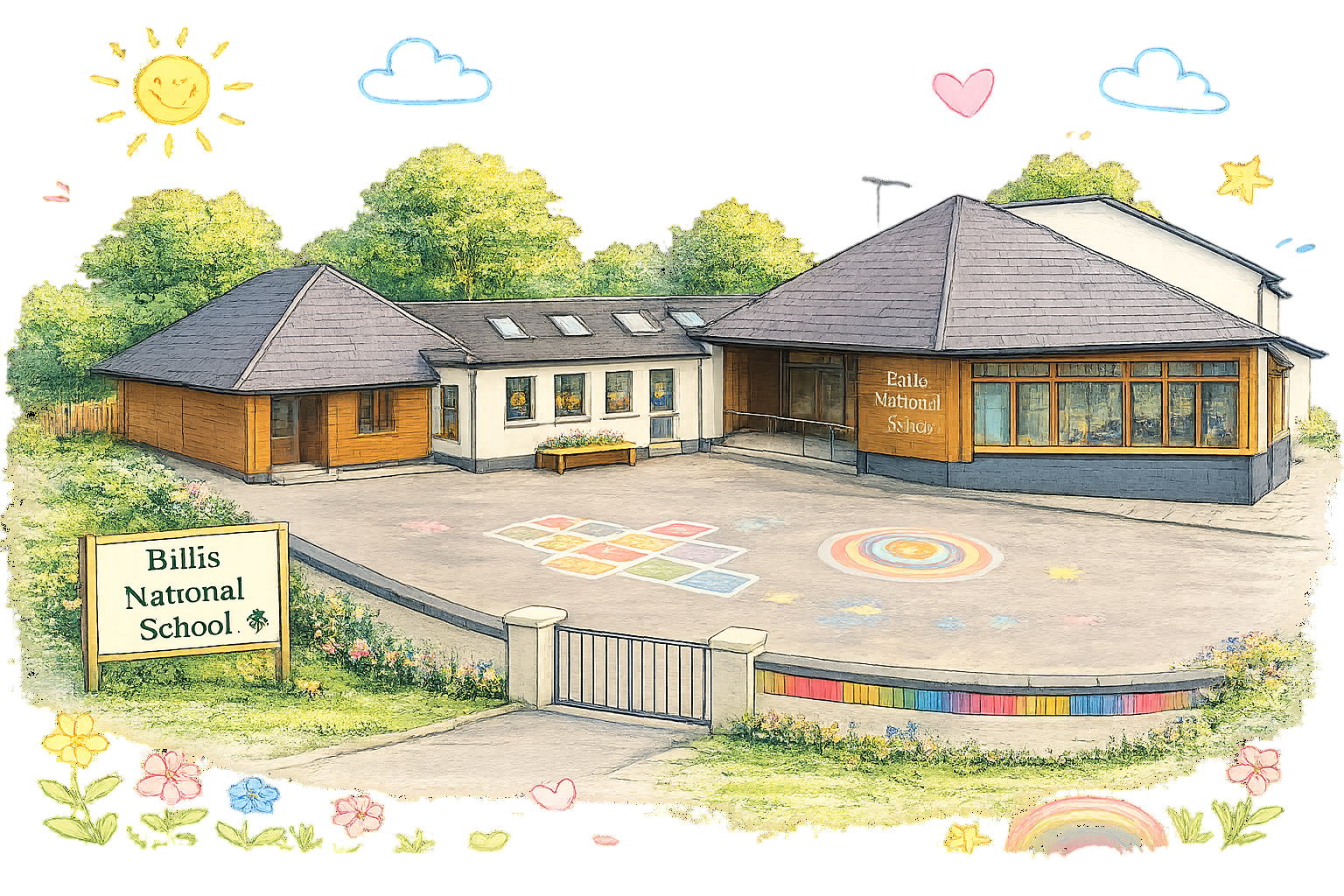 Illustration of Billis National School campus from above