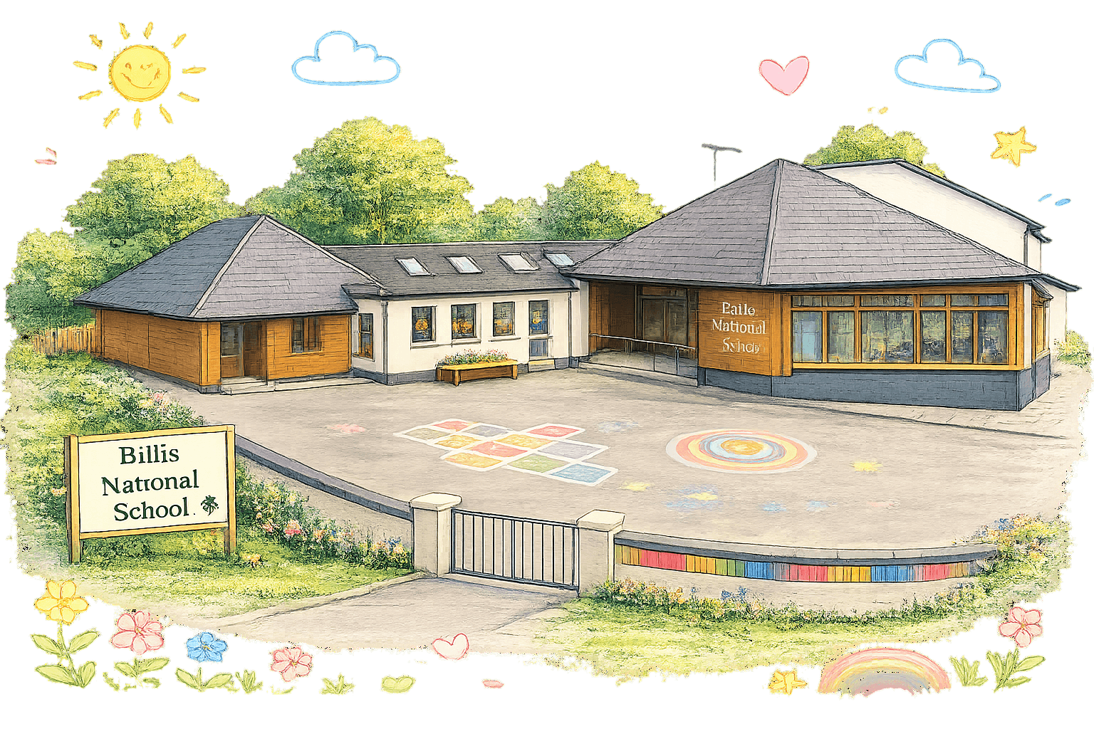 Illustration of Billis National School campus from above