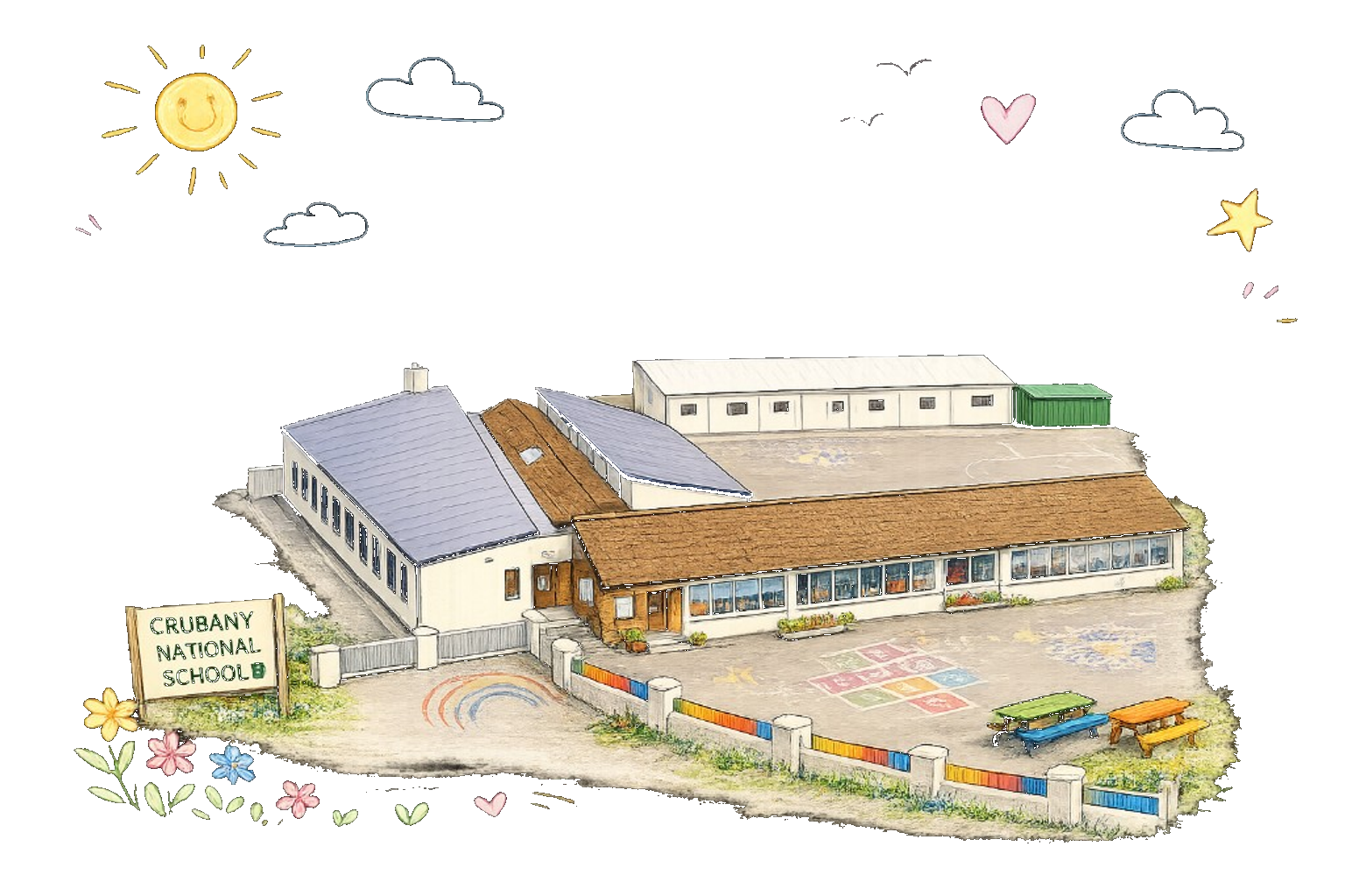 Illustration of Crubany National School campus from above
