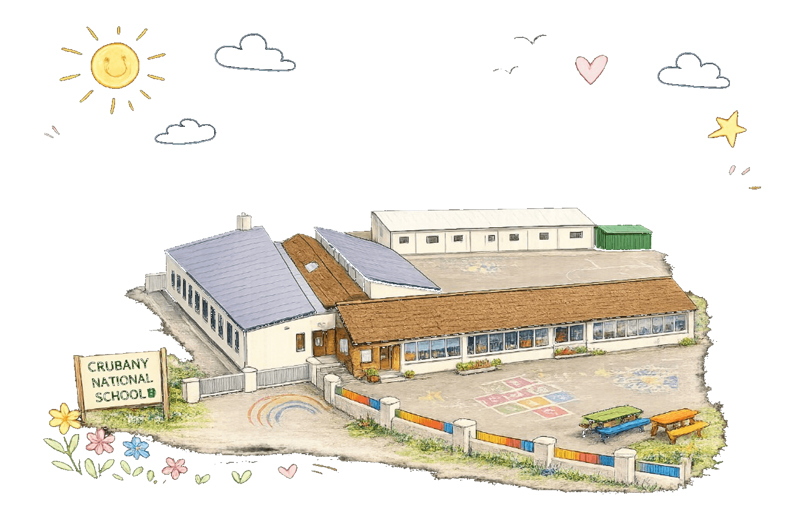 Illustration of Crubany National School campus from above