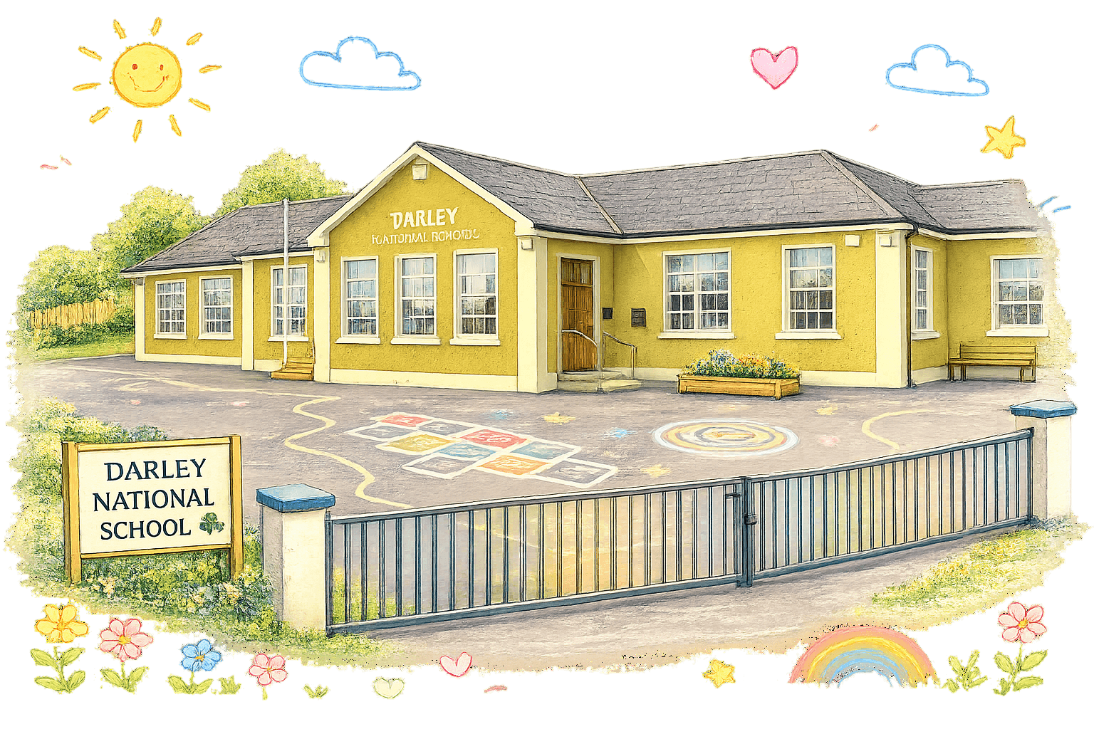 Illustration of Darley National School campus from above