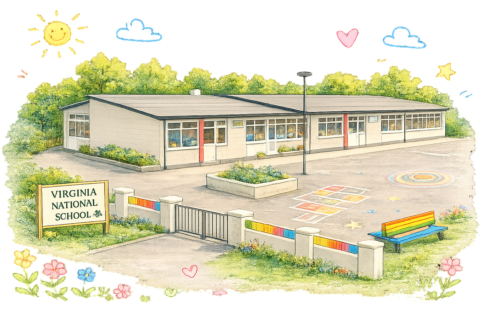 Illustration of Virginia National School campus from above
