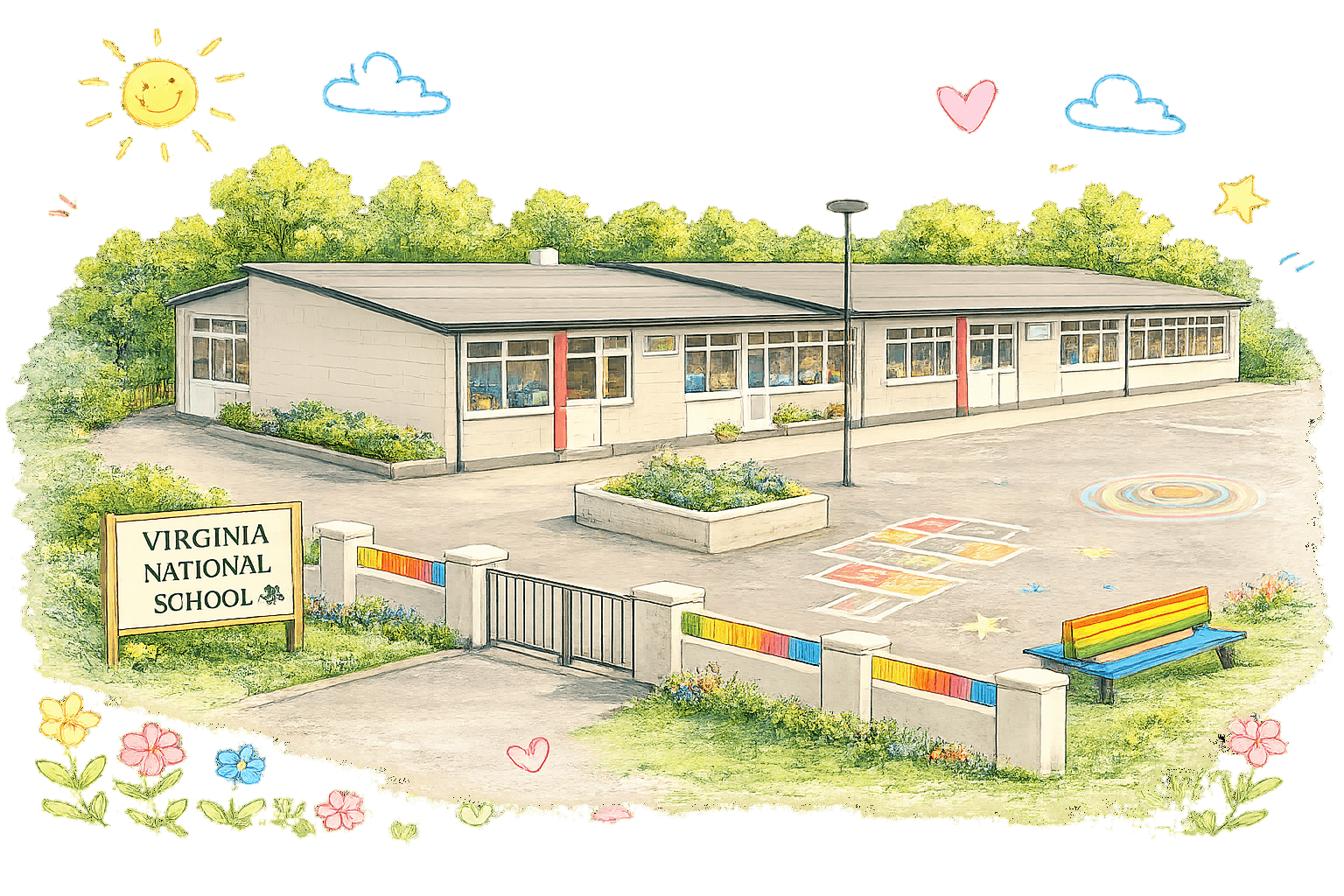 Illustration of Virginia National School campus from above